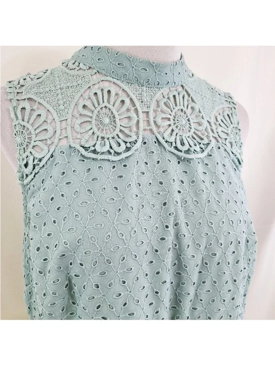 ASOS DESIGN high neck sleeveless pleated lace midi dress sage green size 10 - Picture 4 of 7